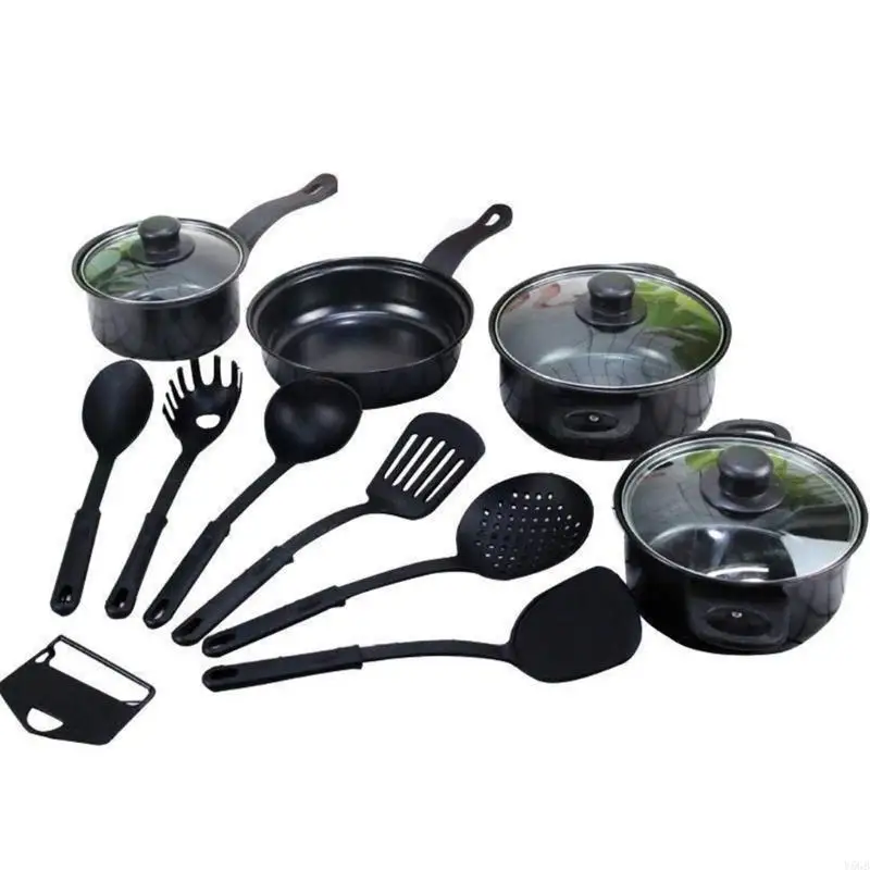 Pack of 13 Nonstick Cookware Set Features Efficient Heat Conduction Ergonomic Handle for Professional Kitchen Use Y5GB