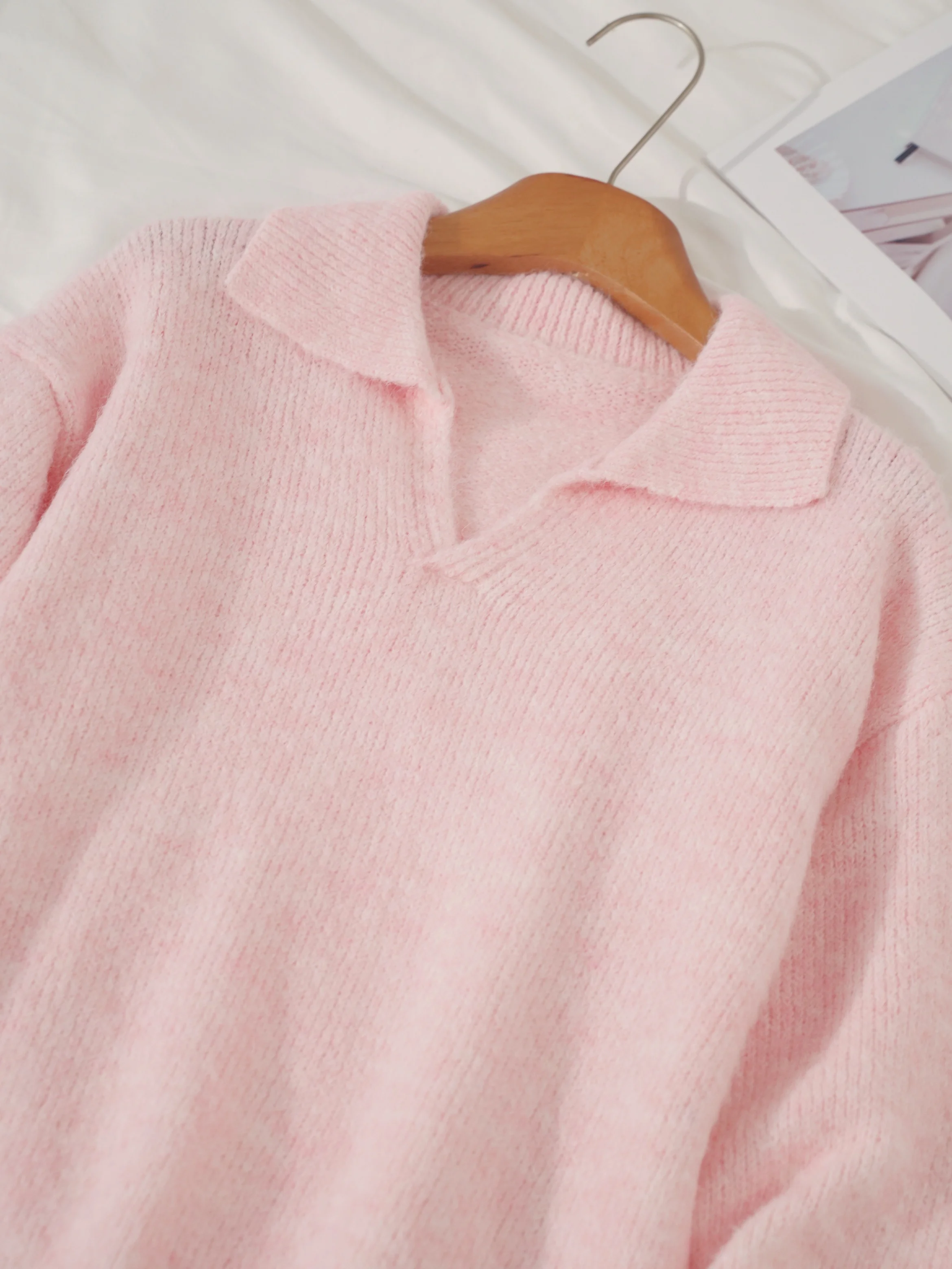 Premium Mohair Half Chest Reverse Collar Pullover Sweater Fashion Women's Tops Hot Wool Soft Knit Long Sleeve