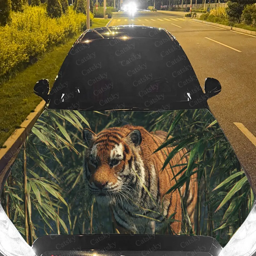 Artistic Jungle Tiger Car Hood Stickers - Self-Adhesive, Waterproof and Durable Vinyl Wrap, Decorate And Protect Your Car - The