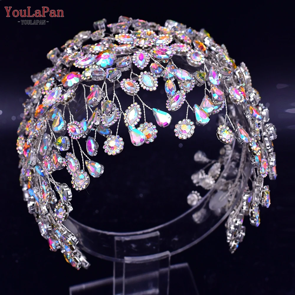 YouLaPan-Accesorios de joyería para el cabello, diademas de diamantes de imitación AB para novia, corona de boda, Reina, Tiara, tocado nupcial, HP388