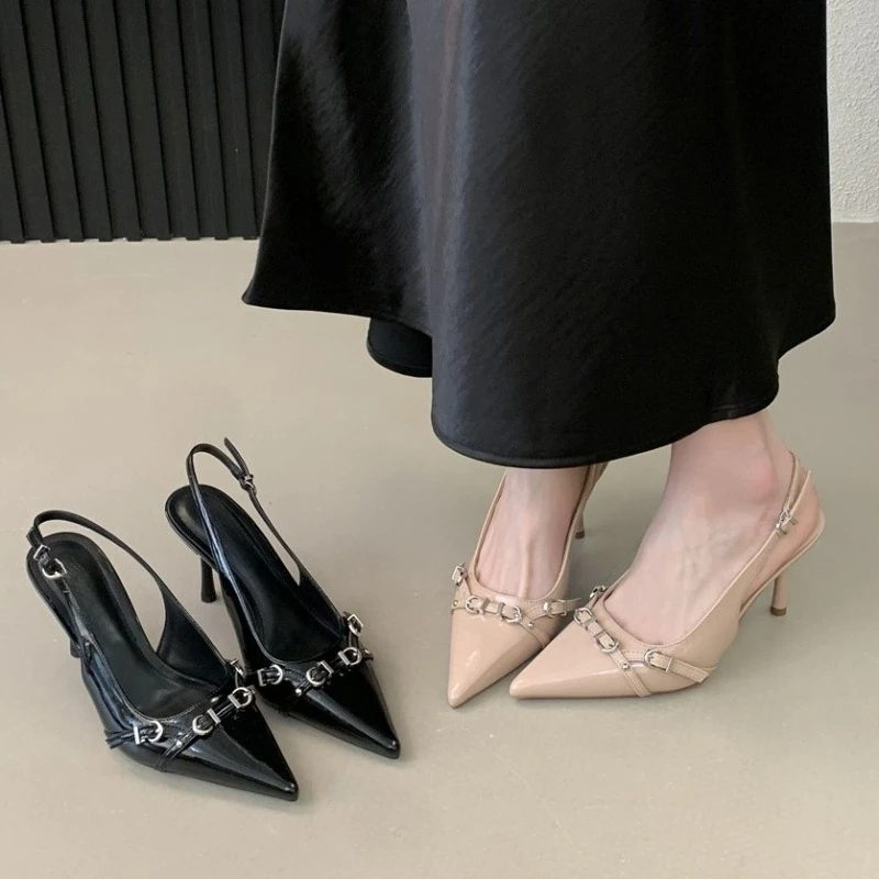 

Туфли Aneikeh на высоком каблуке с металлической пряжкой, на шпильке, для женщин, для банкетов, выпускных вечеров, вечеринок, с ремешком сзади, на одной подошве