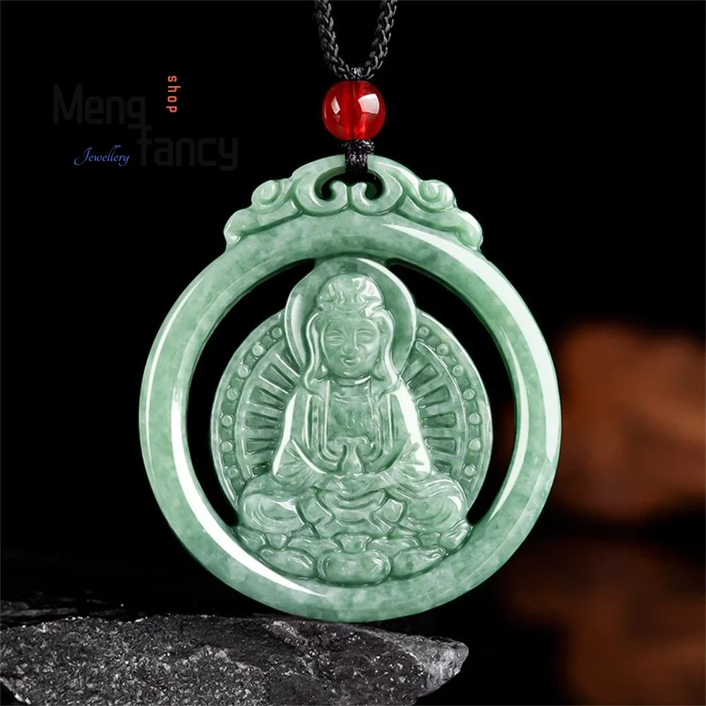 

Natural A-goods Jadeite Zen Goddess of Mercy Pendant Buddhist Amulets Exquisite Retro Handicraft Fashion Jewelry Holiday Gift