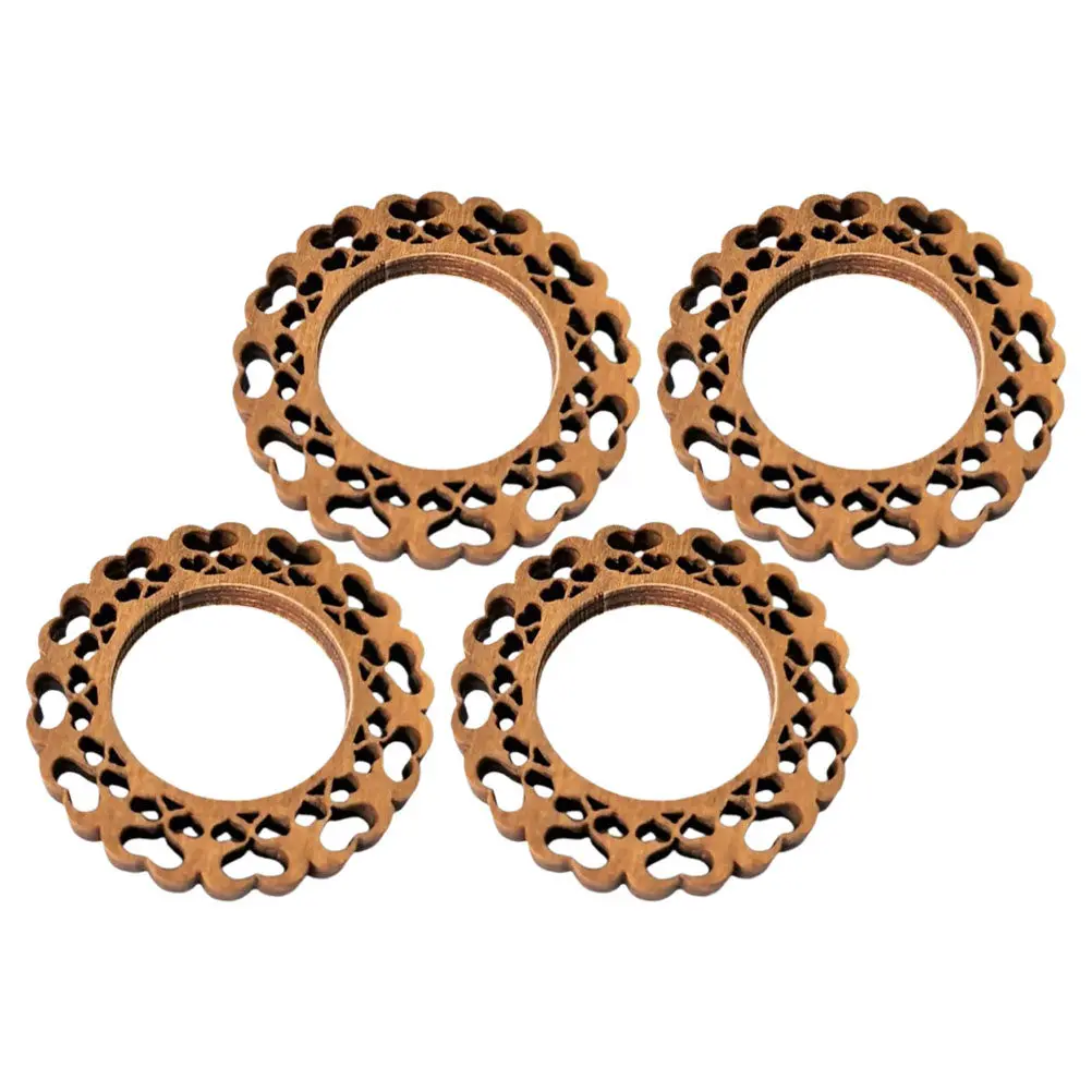 4Pcs Wooden Napkin Rings Vintage Floral Cutout Rustic Wedding Party Table Decoration Elegant Centerpieces Napkin Rings