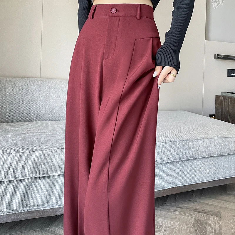 Women Suit Pants Lady Baggy High Waist Wide Leg Pants Solid Color Trousers Female 2024 Autumn Straight Classic Office Pants