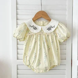 Summer Toddler Baby Girls Jumpsuit 0-24M Children Clothes Infant Baby Girls Bodysuits Short Sleeved Cotton Floral Print Clothes