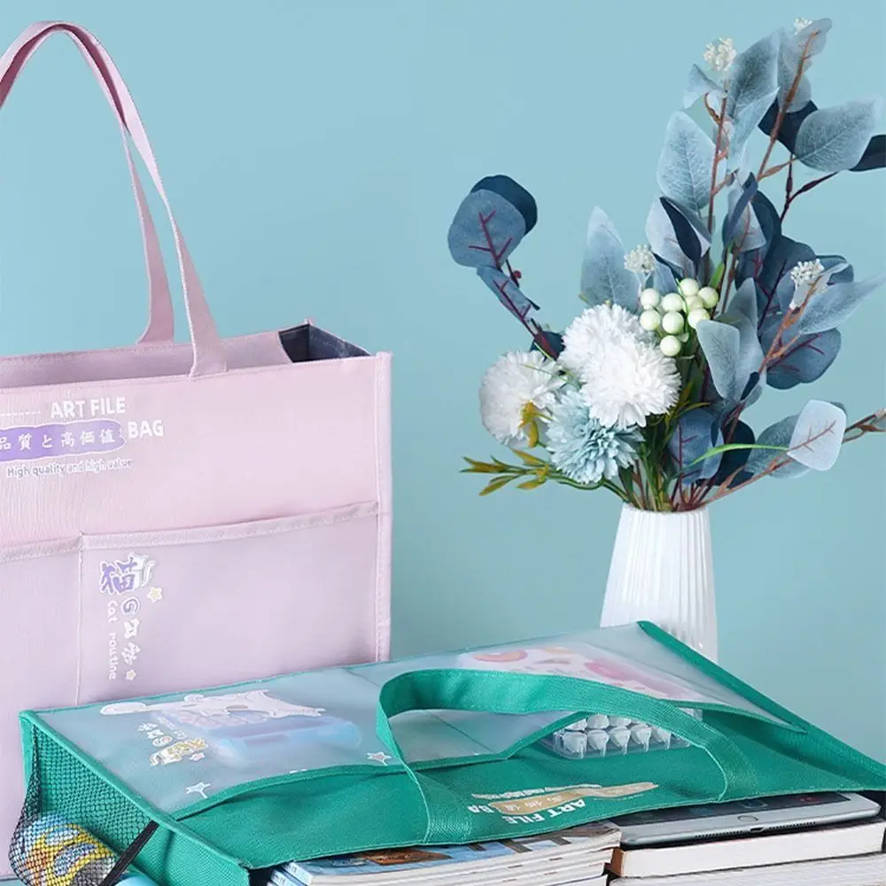 

A3 Zipper Pouch Bag Creative Canvas Multi-layer File Organizer Large-capacity with Handle Painting File Holder