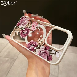 Luxury Retro Flowers Floral Magnetic For Magsafe Wireless Charging Case For iPhone 16 15 11 12 13 14 Pro Max Shockproof Cover