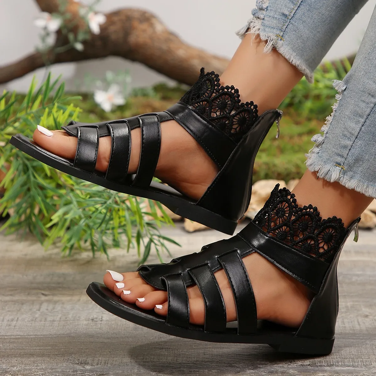 2024 New Solid Color Summer Women's Fashion Trend High-top Combination Sandals Women's European and American Thick-soled Sandals