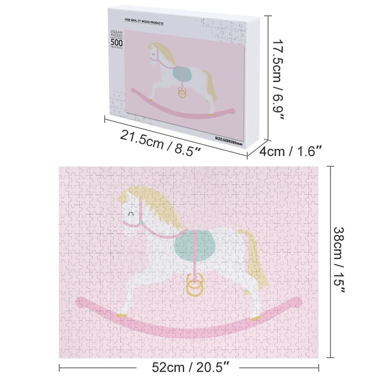 Cute Pink Rocking Horse Jigsaw Puzzle Personalized Gift Name Wooden Toy Wooden Compositions For Children Puzzle
