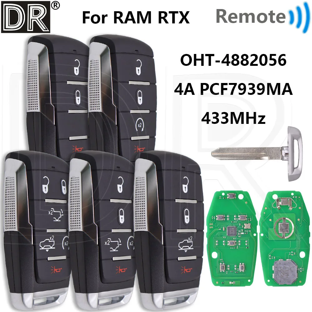 Great OHT-4882056 4A PCF7939MA 433MHz Proximity Car Remote Control Smart Key For TRX Pickup Dodge RAM 1500 Pickup 2019-2021