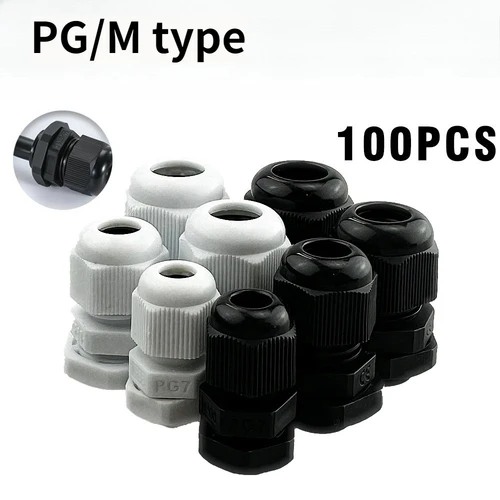 100 Uds PG7 PG9 PG11 PG13.5 M12 M16 M18 M20 prensaestopas de Cable impermeable Nylon blanco negro prensaestopas juntas de nailon con junta