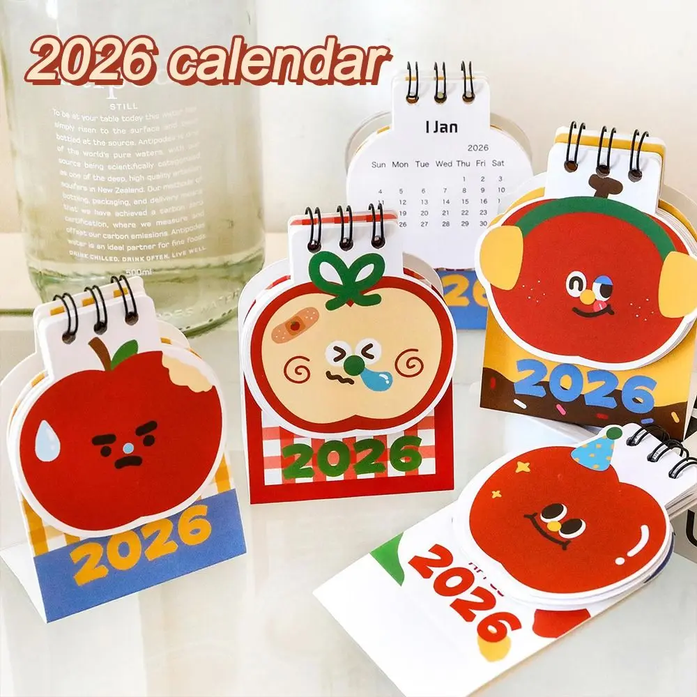 Simple Mini 2026 Desk Calendar Fruit Shape Coil Binding Schedule Planner Cartoon Portable Desktop Calendar Gifts