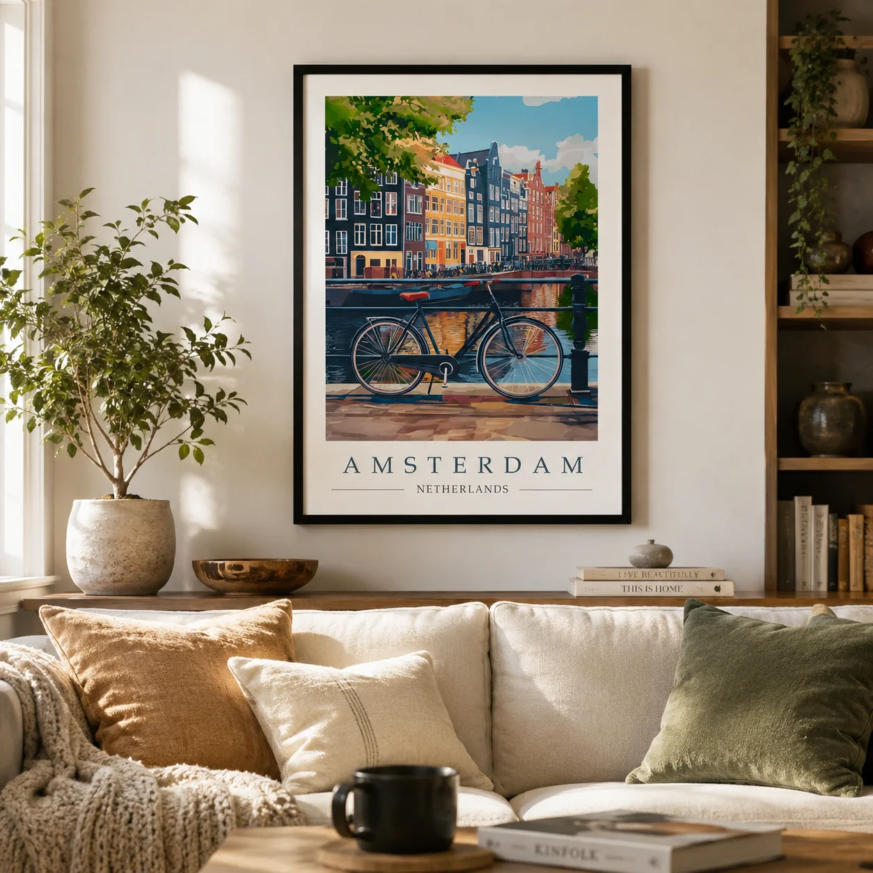 Amsterdam Travel Print-Amsterdam Bike Poster,Canvas Wall Print,High‑Grade Home Decoration Artwork for Bedroom,Living Room,Office