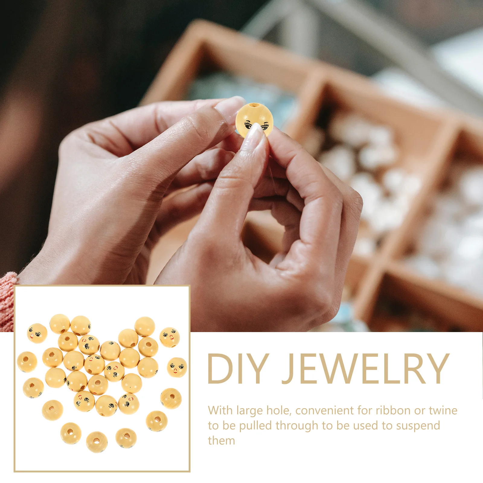 

60Pcs Wooden Bead Garland DIY Large Hole Smooth Surface Beads for Bracelets Necklace Bulk Jewelry Making Craft Decoration