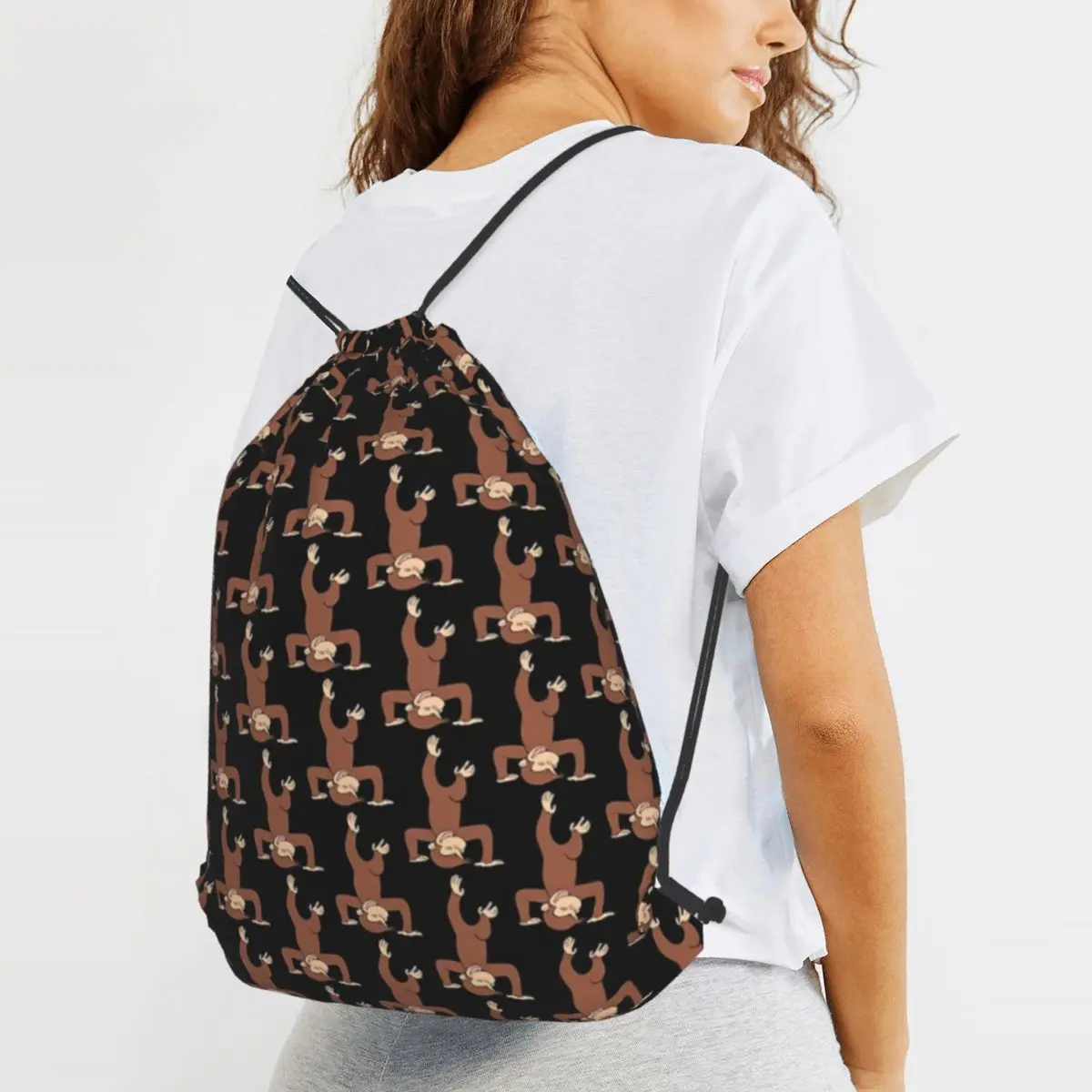 

Curious George Backpacks Casual Drawstring Bags Sports Bag Book Bags for Man Woman Students