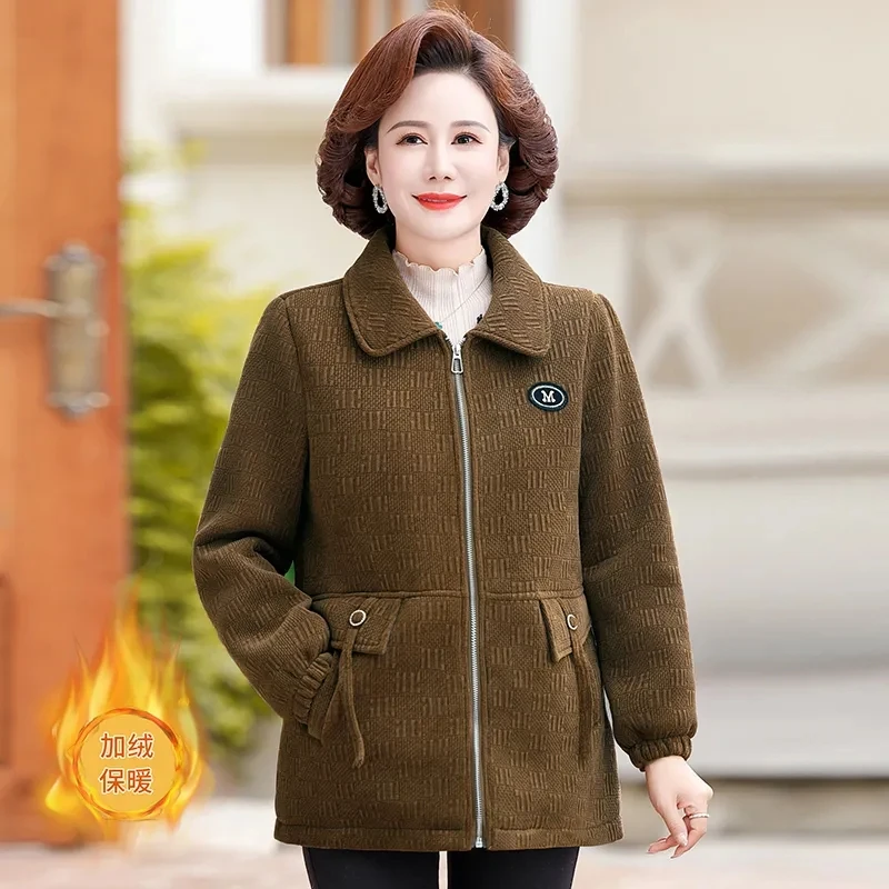 Add Velvet Padded Warm Cotton-padded Jacket Woman 2024 Winter New Fashion Loose Middle-aged Leisure Mother Joker Top