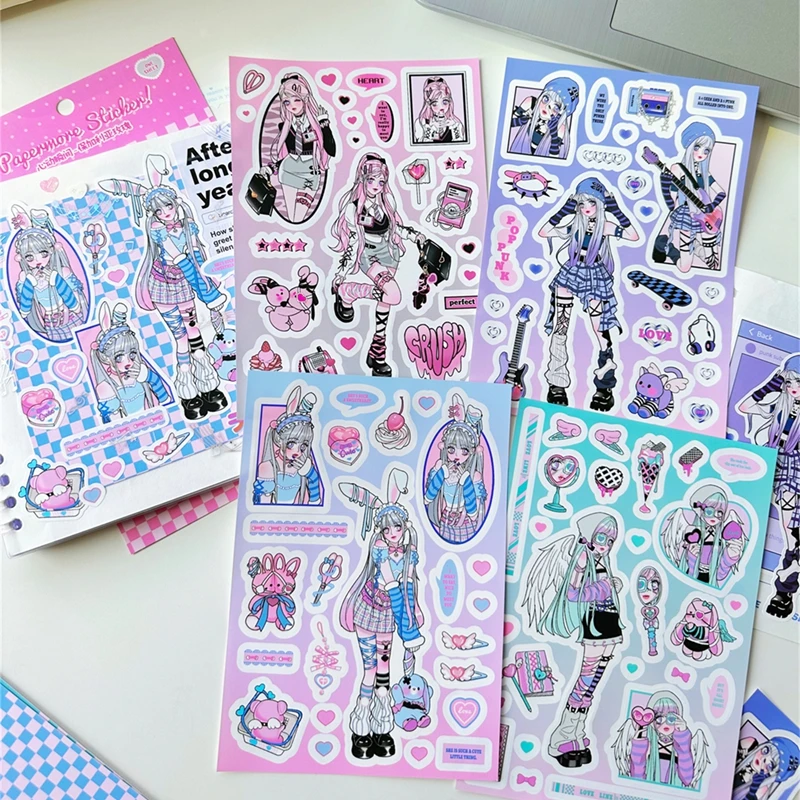 1pcs New Kawaii Heartbeat Girl Scrapbooking Sticker Art Collage Diary Journal DIY Craft Aesthetics Decorative Sticker Stationery