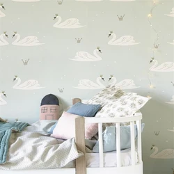 Custom art mural Wallpaper Nordic modern wallpapers for children's room background swan animal wall paper Pink blue room