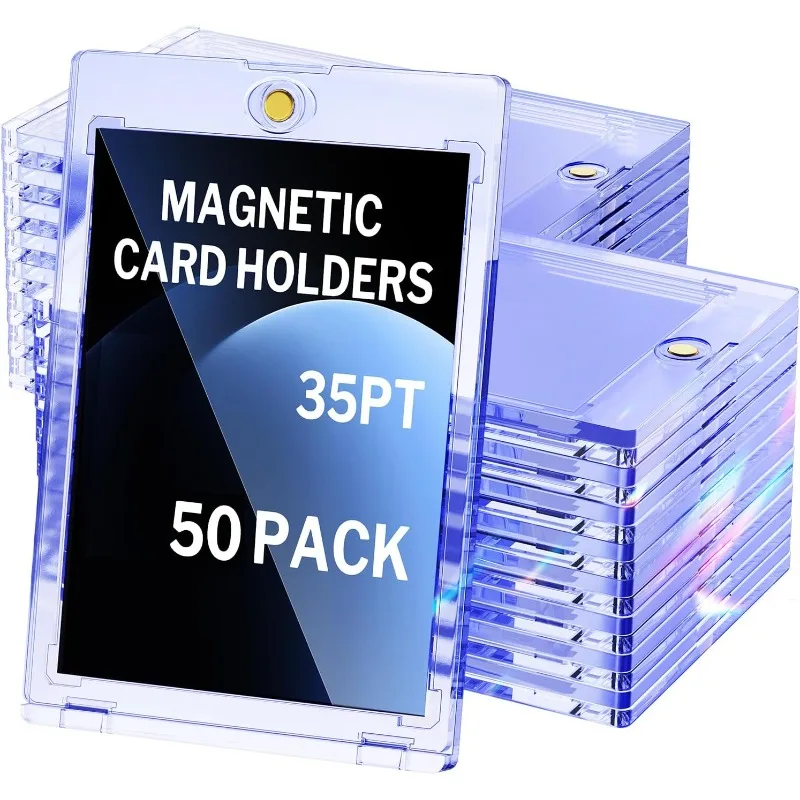50-Pack Magnetic Card Holder 35pt One Touch for Trading Cards Baseball Card Holder U-V Protectors Hard Plastic for Sports Game