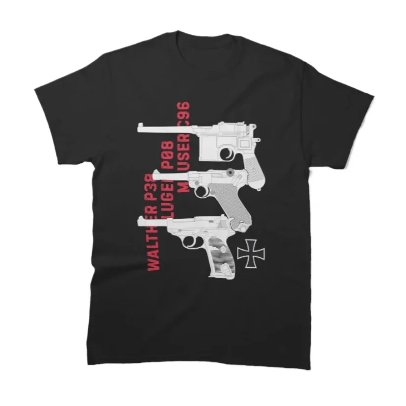 German Walther P38, Luger P08, Mauser C96 Pistols T-Shirt 100% Cotton O-Neck Summer Short Sleeve Casual Mens T-shirt Size S-3XL