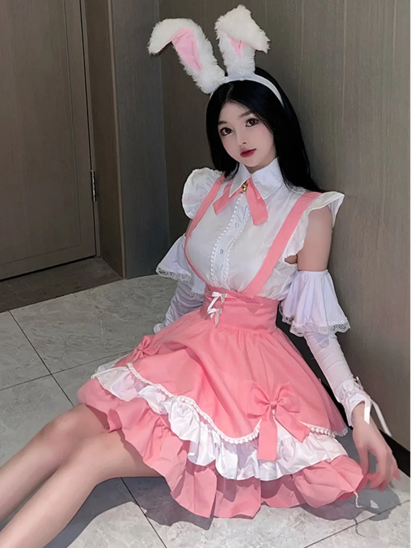 

Lolita Sexy Mini Dress Clothes Maid Uniform Dress Elegant Maid Fashion Korean Women Tops Sweet Pink 2023 New Tops 9MFC