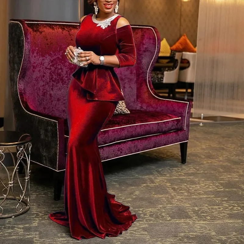 Customized Summer Dress Women 2023 Velvet Mermaid Fashion Ankara Red Dress Vetement Femme Robe Ladies Black Sexy Floor Length