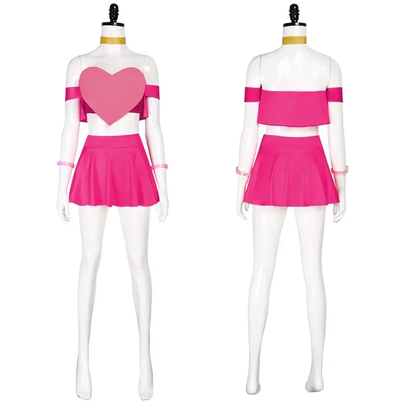

A;3,m/Villainous Cosplay Miss Heed Costume Pink Tops Skirts White Stocking Full Set Dress Halloween Carnival Fancy Out5,j'8.k/4\