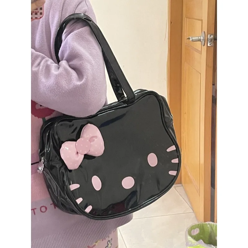 MINISO Bag Hello Kitty Anime Peripheral Personality Leisure Time Cartoon Fashion Bow The Single Shoulder Bag Zipper Hottie Cute