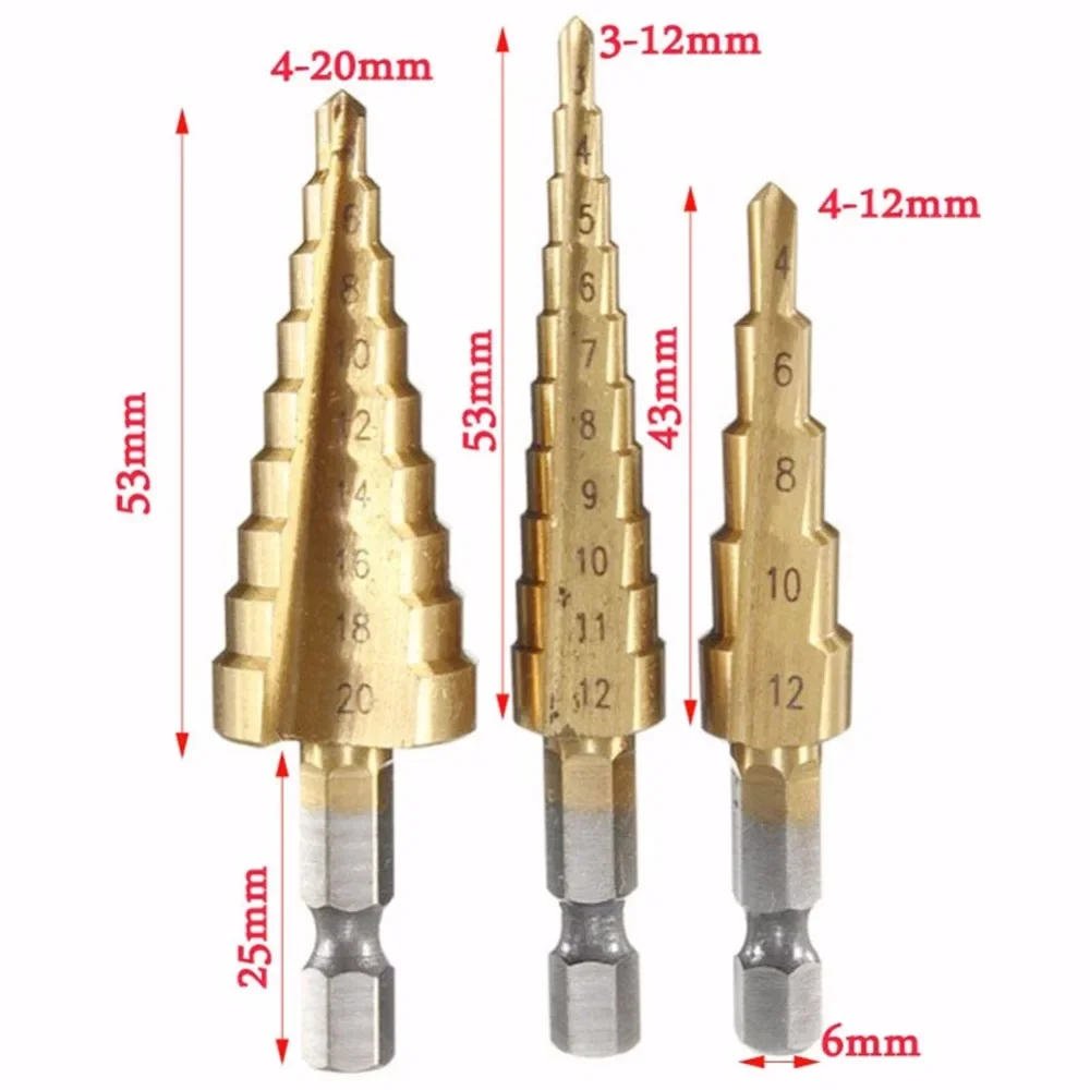 3pcs HSS Titanium Coated 1/4