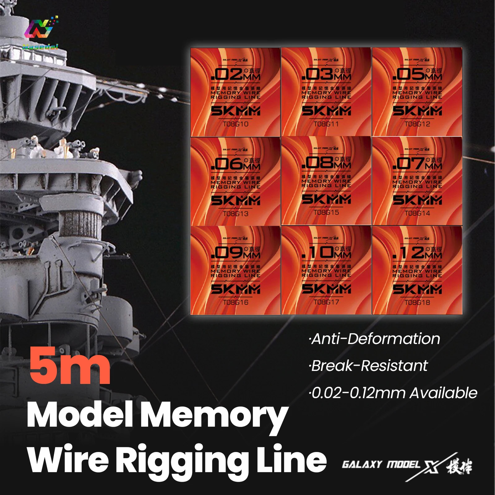 

Galaxy 5m Memory Rigging Wire High Strength Metal for Military Tank Plane Ship Model 0.02mm-0.12mm DIY Model Building Accessory