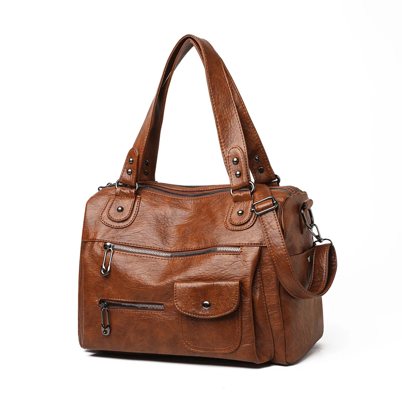 Modische Damen-Umhängetasche aus weichem Leder, große Kapazität, mehrere Außentaschen, abnehmbarer Riemen, Crossbody-Handtasche für den Alltag – Detail 12
