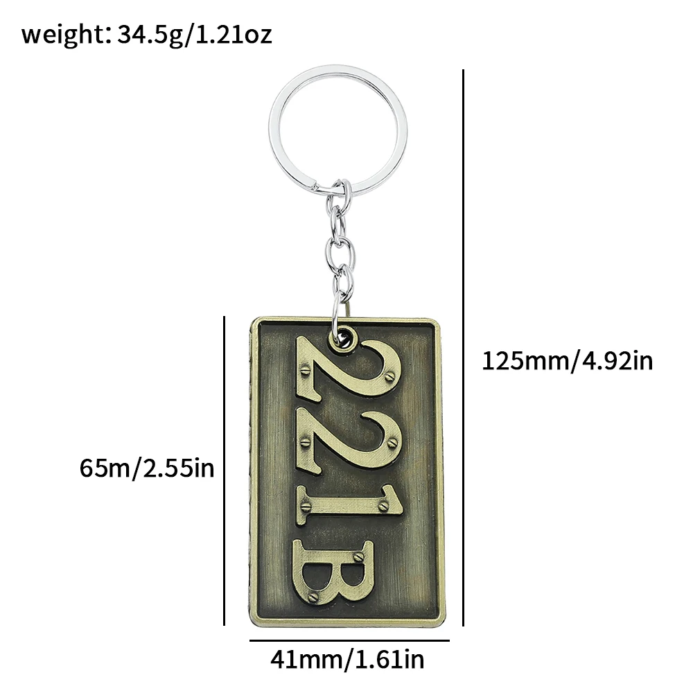 Movie Sherlock Metal Nameplate Style Keychain Sherlock House Number 221B Nameplate Pendant Keyrings for Backpack Accessories