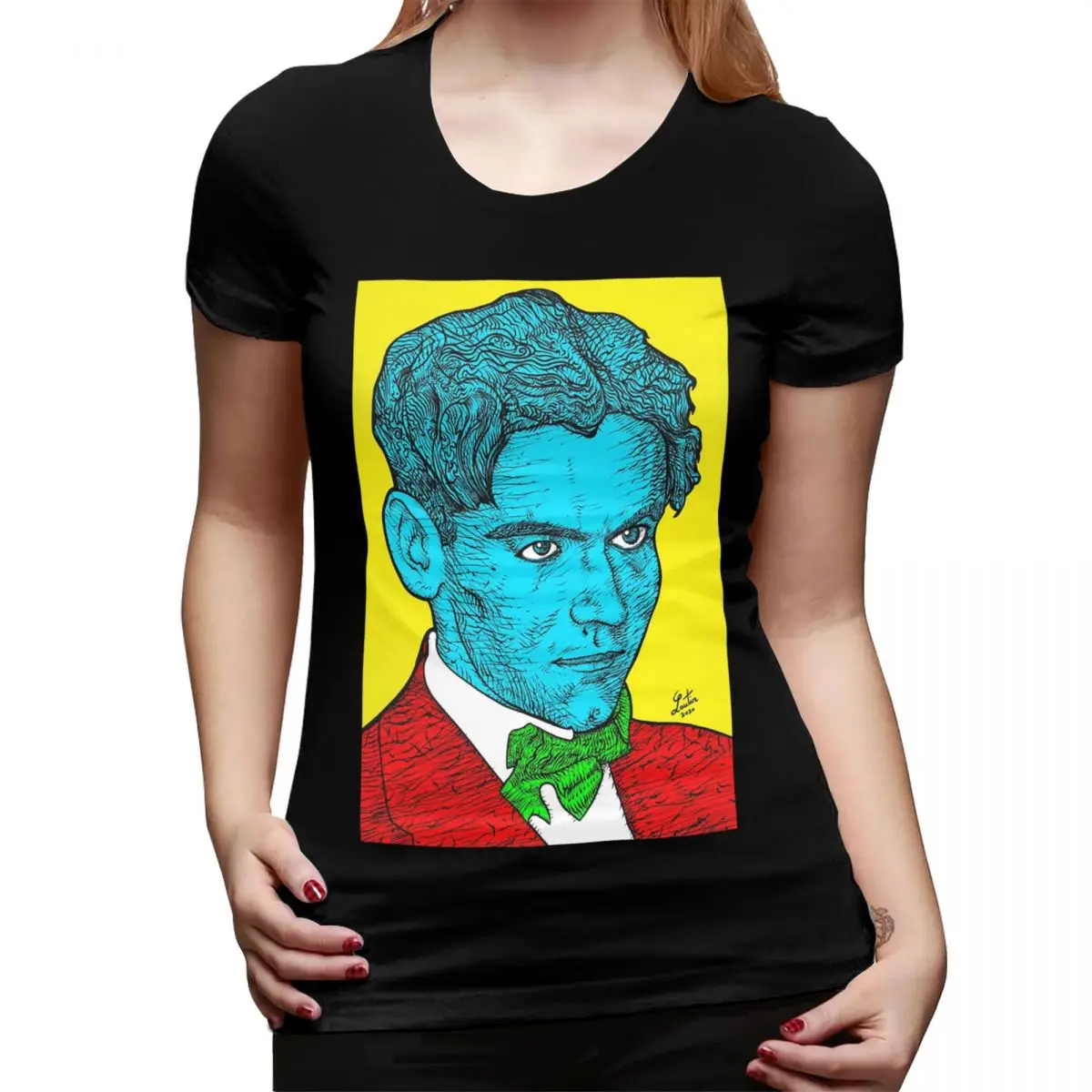 

Federico Garcia Lorca Portrait 16, женская футболка с круглым вырезом, уличная одежда, футболки, женские футболки, короткая летняя одежда, топы