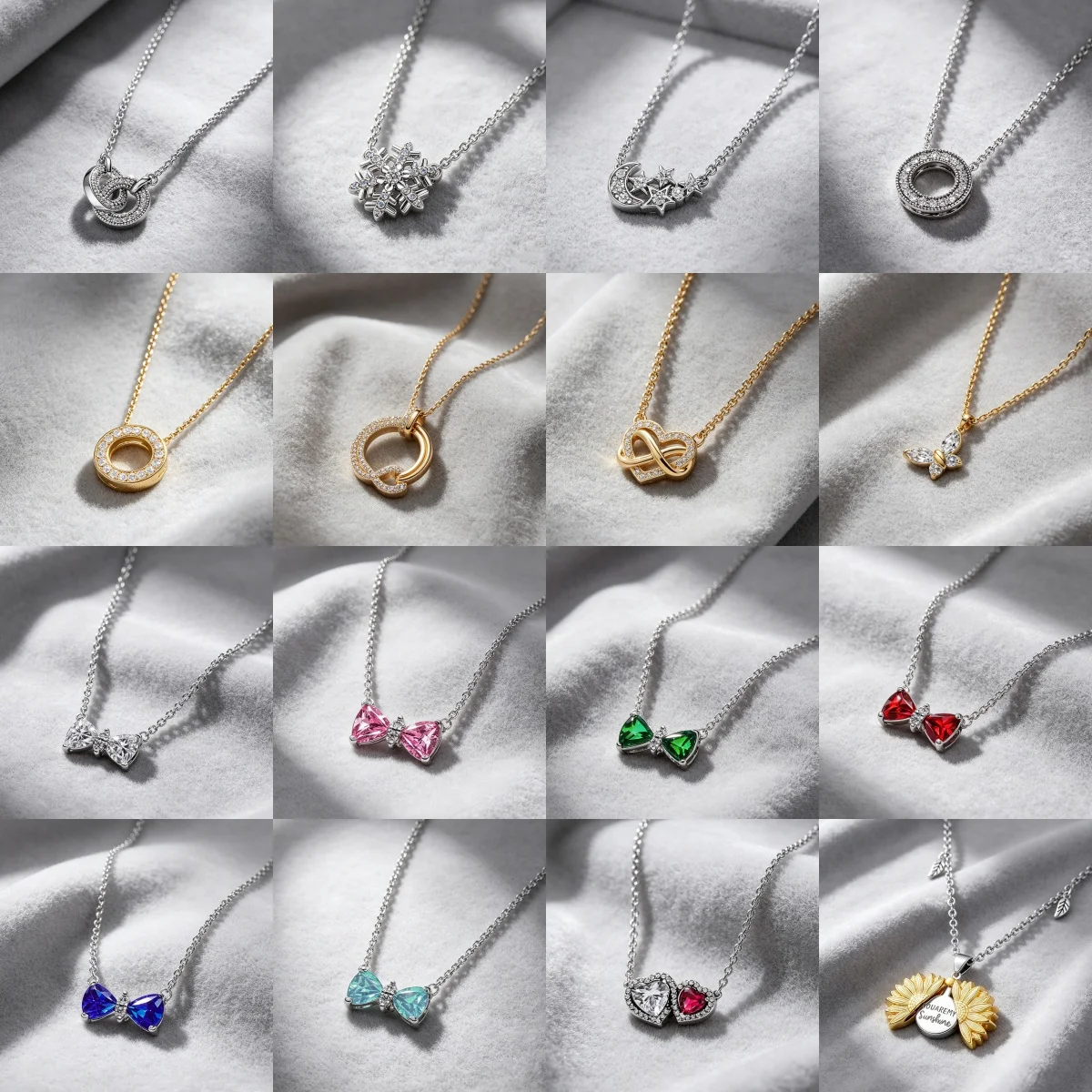 S925 Silver Star Moon, Snowflake, Bow Design Zircon Inlaid N