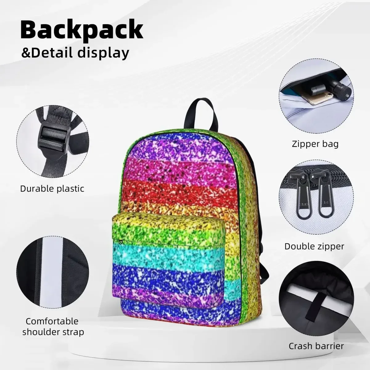 Rainbow Glitter Woman Backpacks Boys Girls Bookbag Casual Children School Bags Portability Laptop Rucksack Shoulder Bag