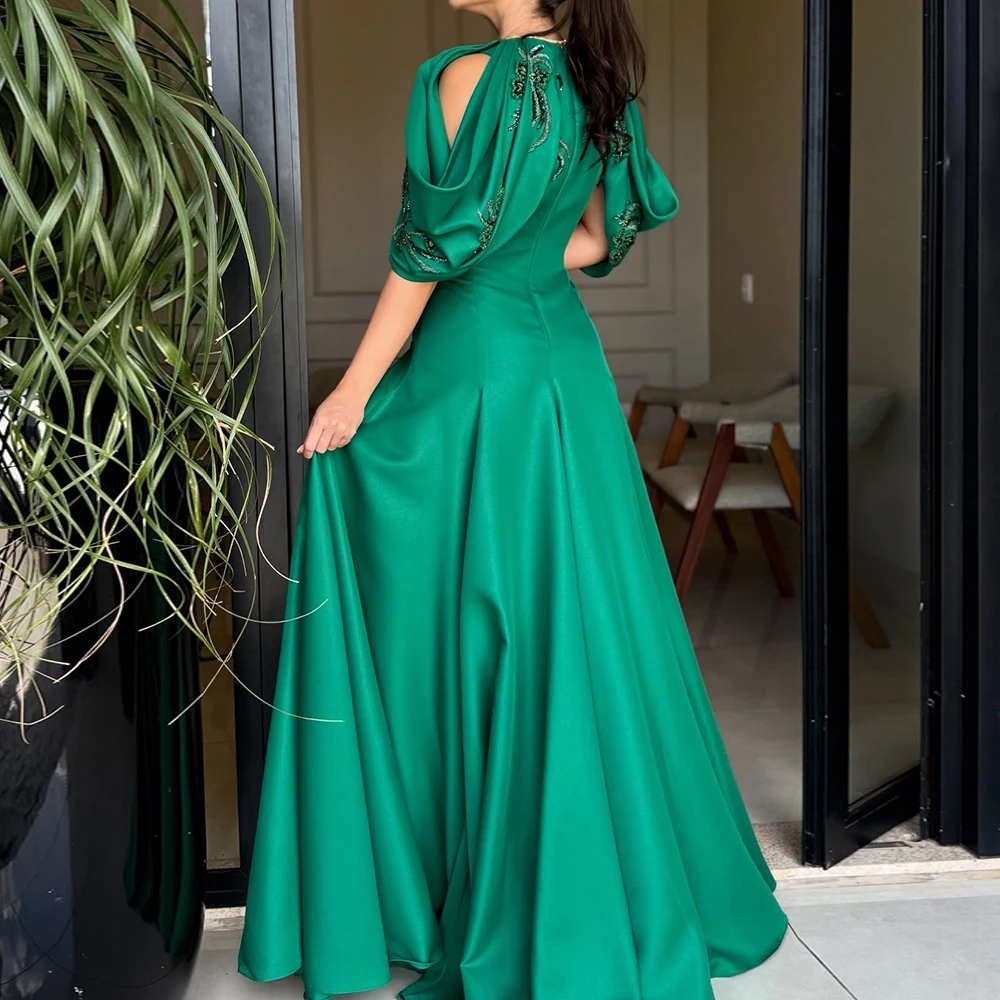 Customized A-line Evening Dresses Floor-length V-neck Sleeveless Prom Gown Fashion Beading Flowers Simple Draped Party Gown