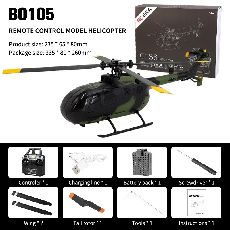 Bo105จำลองเฮลิคอปเตอร์การบิน C186แบบสี่ช่องใบพัดเดี่ยวเครื่องบินจำลองของเล่นเกมปริศนา