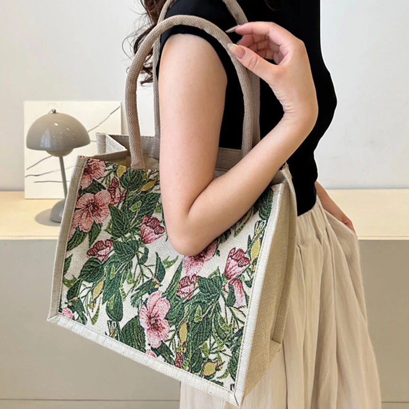 Women Tote Bag Aesthetic Color Students Casual Handbag Shoulder Bag Large Capacity Cotton And Linen Reusable Shopping Beach Bags