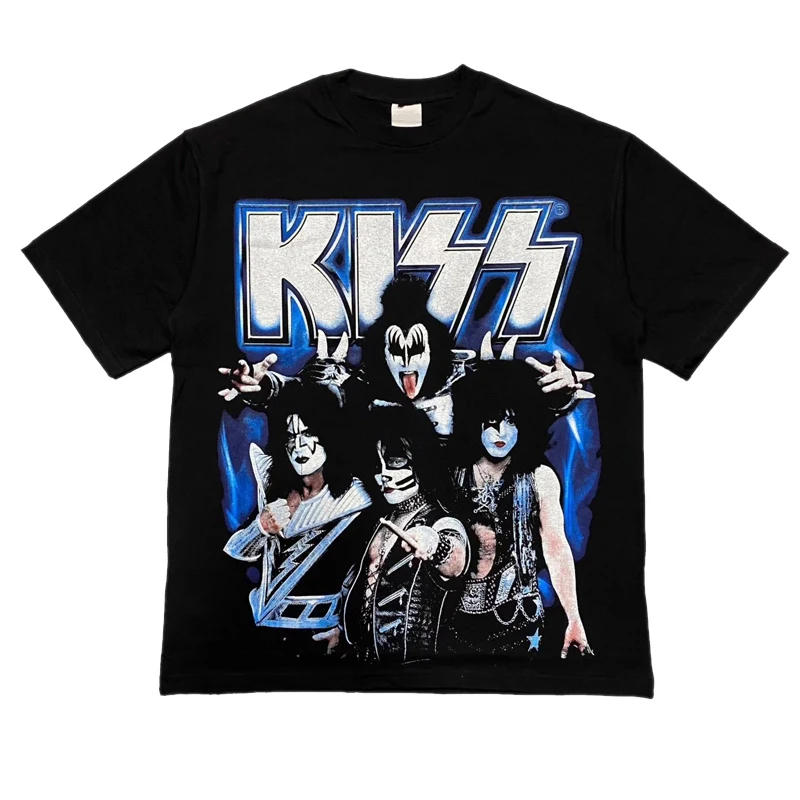 

Мужская футболка оверсайз 2024 Kiss Band Rock, модная, свободного кроя, с цифровой прямой печатью, хлопок, молодежная, летняя, трендовая