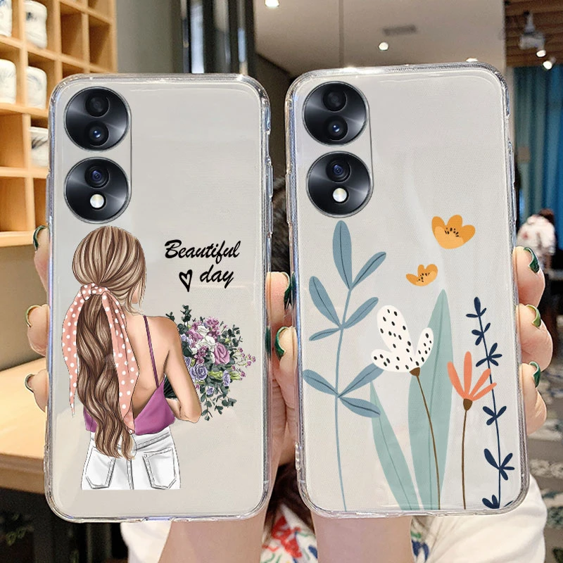 Cute Soft Cover For Honor 70 Honor70 Phone Cases Daisy Flower Heart Clear Bumper Transparent Funda For Huawei Honor 70 Coque