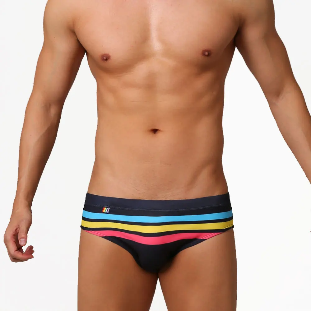 Men's Color Striped Fashion Brief Swimsuit Beach Triangle Quick-Drying Shorts Bikini Swimsuit Men's