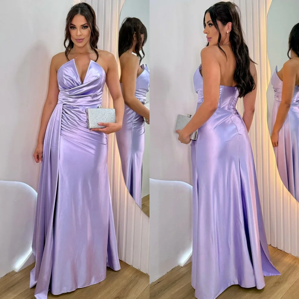 

Customized Modern Style Fashion Charmeuse Ruched Mermaid Strapless Long Dresses Bespoke Occasion Dresses High Quality Matching