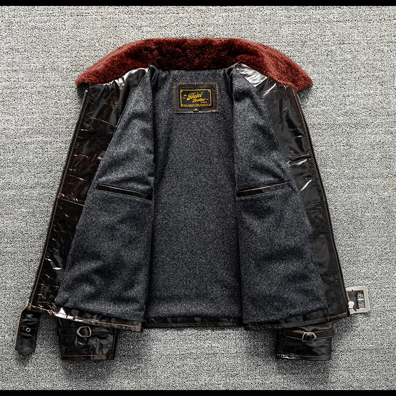Red Brown Winter Leather Jacket Men Casual Style Plus Size 4XL Genuine Natural Cowhide Thick Warm Spliced Leather Coat