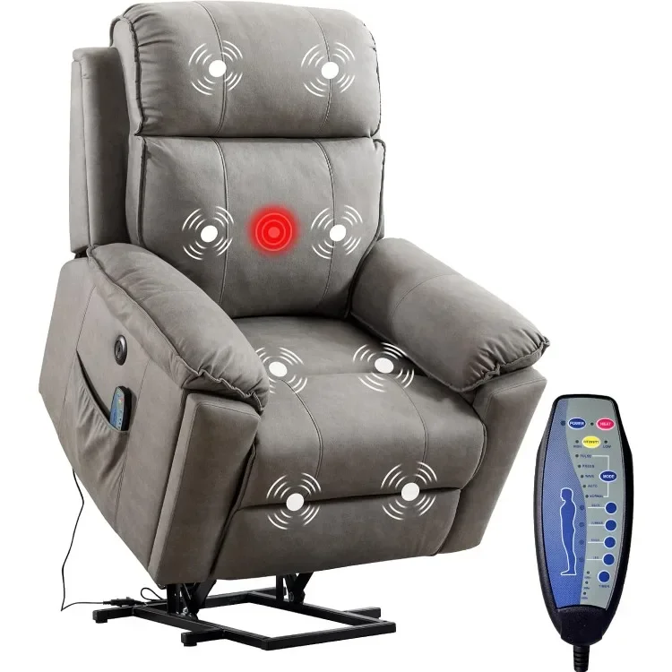 Large Power Lift Chair with Massage and Heat for Elderly recliner, Light Grey