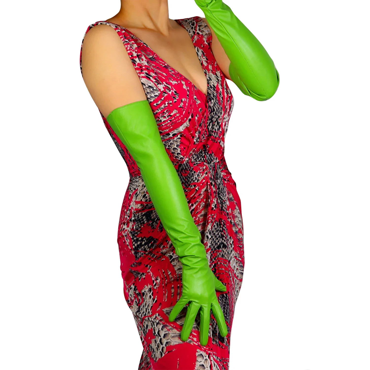

DooWay Women's Green Leather GLOVES Apple Avocado Green Faux PU 60cm Party Costume Christmas Cosplay Evening Fashion Opera Glove