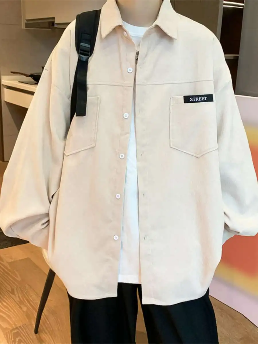 

Long Sve мужская irt повседневная свободная вельветовая весна осень Гонконг Sle модная верхняя одежда воротник-стойка для путешествий