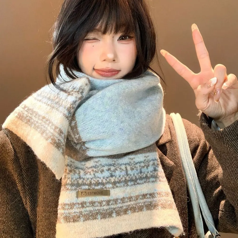 New Fair Isle Pattern Patchwork Scarf Vintage Design Thicken Warm Neck Scarf Keep Warm Knit Scarf Autumn Winter Season