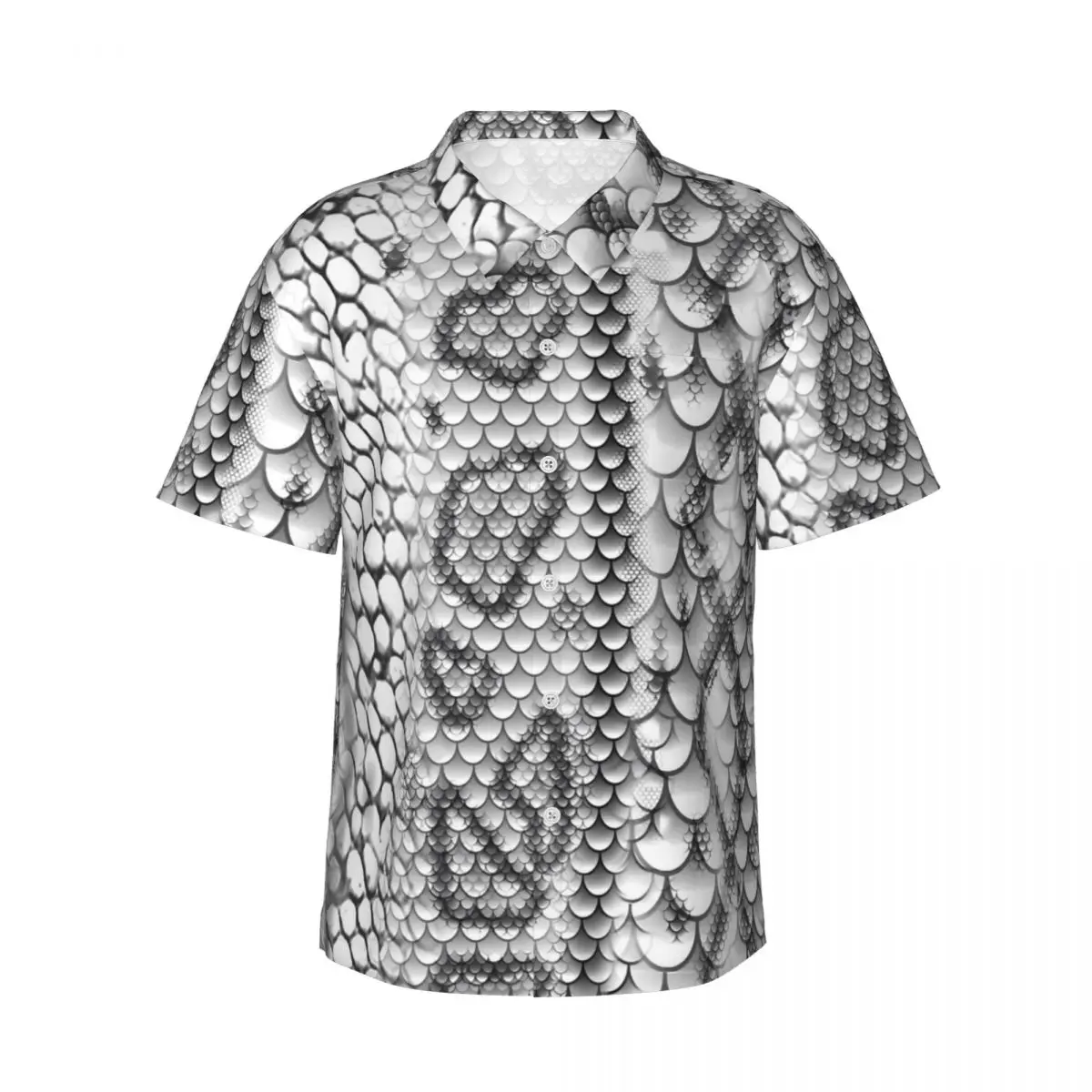 White And Grey Snake Skin Print Beach Shirt Hawaiian Casual Shirts Male Retro Blouses Short Sleeve Harajuku Custom DIY Top