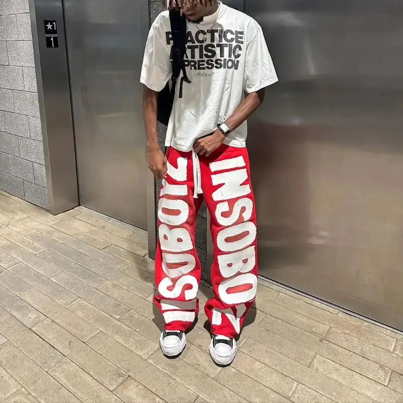 

Harajuku Hip Hop Street Fashion Letter Patch Embroidered Men Pants Y2K New Men and Women Gothic Casual Wide Leg Pants