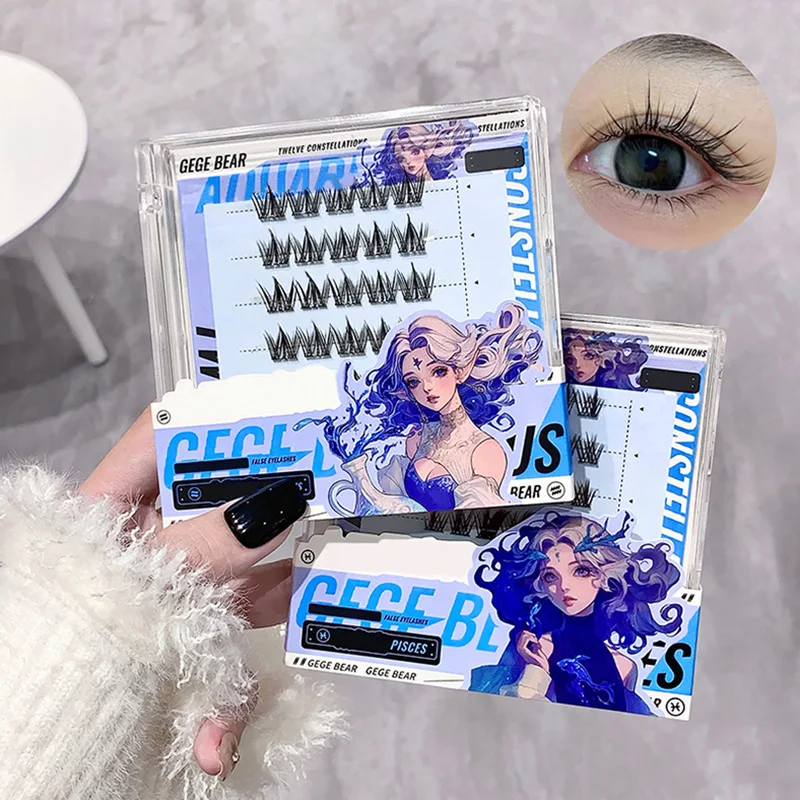 ขนตาปลอมแบบไม่มีกาว Gege Bear — 12 สไตล์ราศี ลุคการ์ตูนธรรมชาติ แถบใส ส่วนขนตาดอกทานตะวันสําหรับส่วนบน